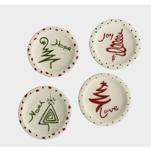 MWW Market Holiday 4.25" Mini Ceramic Christmas Plates Hope Joy Noel Set of 4